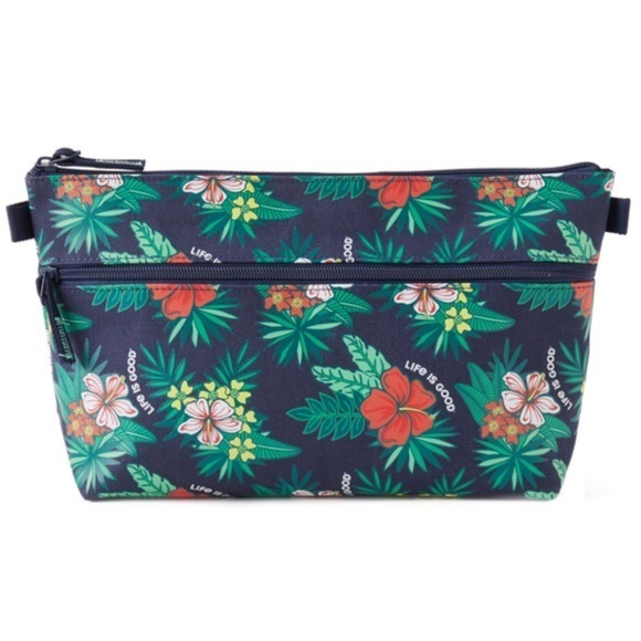 Life Is Good Handbags - Life Is Good Blue Tropical Floral Hibiscus Pattern Carry All Travel Canvas Pouch